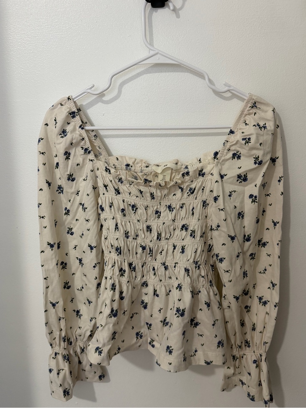 H&M Cream Peasant Blouse with Navy Floral